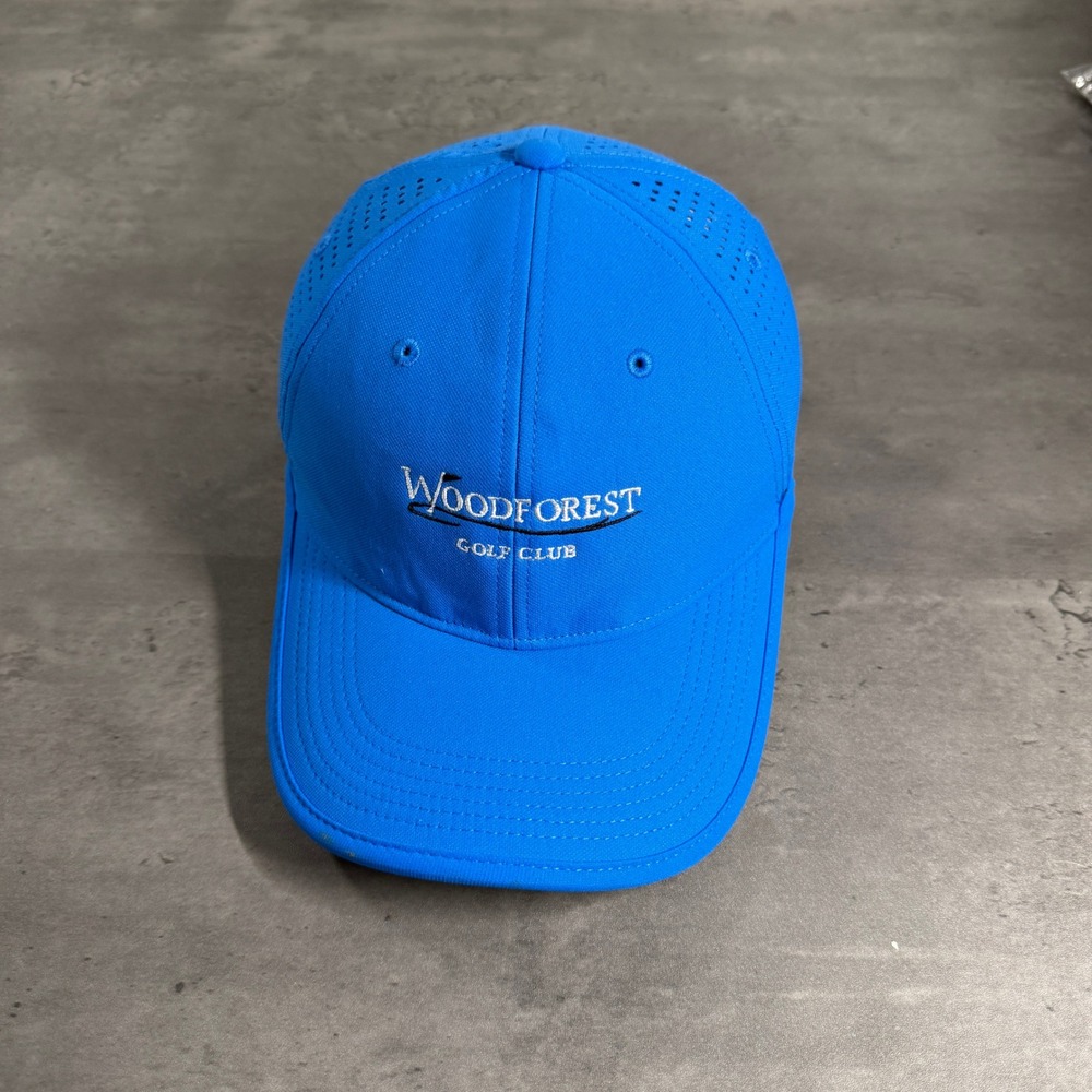Nike Golf Hat Mens Blue Woodforest Golf Club Perforated Vented Adjustable Cap